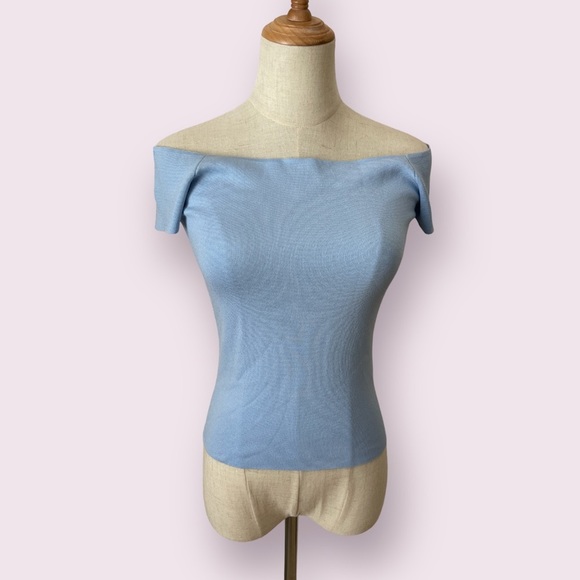 Zara Tops - ZARA Lighblue On/Off-Shoulder Blouse Medium